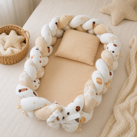 Baby nest - Cocon muselina multicolor cu perna si saltea 75x52 cm [2]