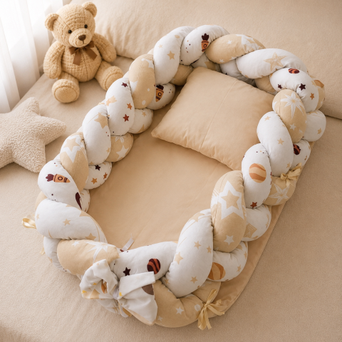 Baby nest - Cocon muselina multicolor cu perna si saltea 75x52 cm [3]