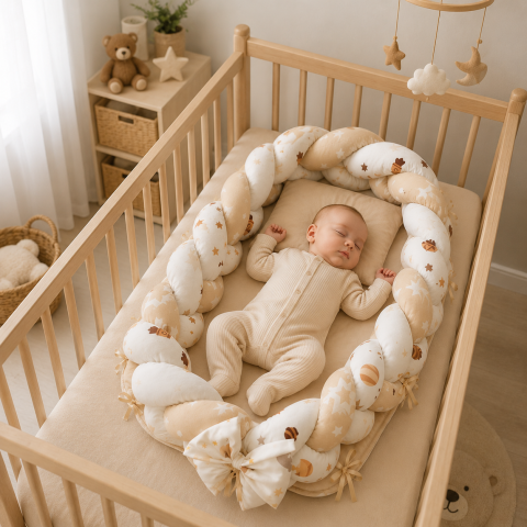 Baby nest - Cocon muselina multicolor cu perna si saltea 75x52 cm [1]