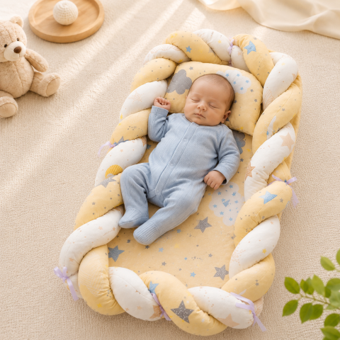 Baby nest cocon tricotat galben cu perna si saltea 72x52 cm [1]