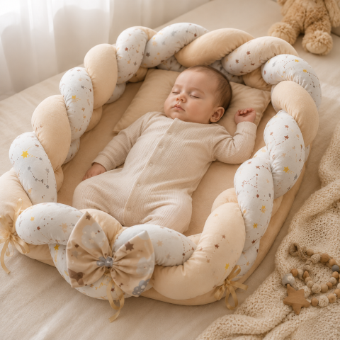 Baby Nest cocon tricotat galben cu perna si saltea din muselina [1]