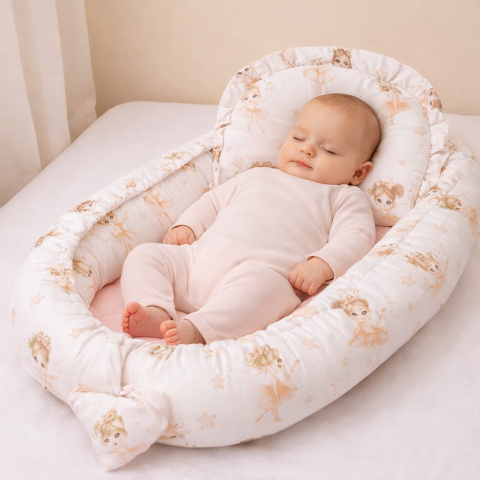 Cuibusoare - Baby Nest Muslin Ballerinas Pink 80x45 cm cu Perna Inclusa