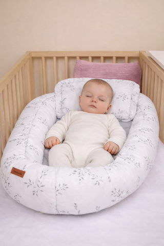 Cuibusoare - Baby Nest Muslin Branch Green 80x45 cm + Perna