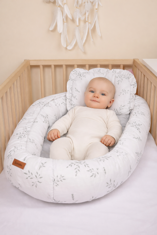 Cuibusoare - Baby Nest Muslin Branch Green 80x45 cm + Perna