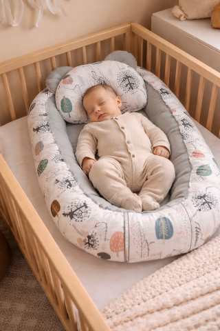 Cuibusoare - Baby Nest Muslin Emerald Hedgehog 80x45 cm cu Perna
