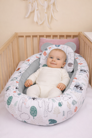 Cuibusoare - Baby Nest Muslin Emerald Hedgehog 80x45 cm cu Perna