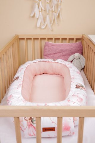 Cuib Bebelusi din Muselina BABY NEST Fairy Pink cu Pernuta [6]