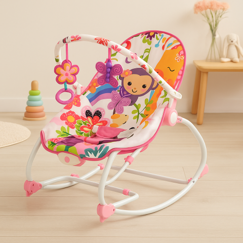 Camera Bebelusului - balansoar-2in1-roz-flori-vibratii-muzica-Bebelul