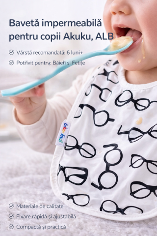 Bebe la masa - Baveta impermeabila pentru copii Akuku, ALB