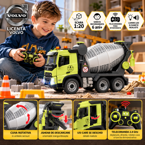 Betoniera cu Telecomanda Volvo, Licentiat, 1:20, Cuva Rotativa, 2.4 GHz, 6 Ani+ [1]