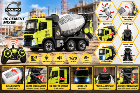 Betoniera cu Telecomanda Volvo, Licentiat, 1:20, Cuva Rotativa, 2.4 GHz, 6 Ani+ [3]