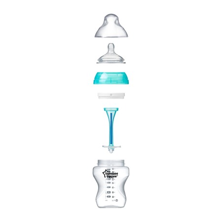 Biberon cu sistem de ventilatie TOMMEE TIPPEE Advanced, flux lent, 0 luni +, 260 ml, Albastru - transparent [2]