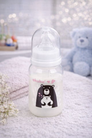 Biberoane - Biberon cu tetina din silicon Akuku, Ursuleț, 125 ml, 0+