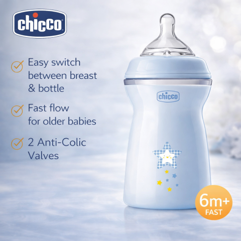 Biberoane - Biberon din polipropilena cu tetina din silicon 330 ml Chicco Natural Feeling 153756, Albastru