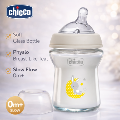 Biberoane - Biberon din sticla cu tetina din silicon 150 ml Chicco Natural Feeling 153459, Alb