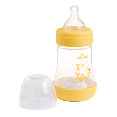Biberon din sticla cu tetina din silicon 150 ml Chicco Perfect 5 153879, Galben [1]
