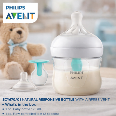 Biberoane - Biberon Natural Response cu dispozitiv anticolici AirFree, +0 luni, 125 ml