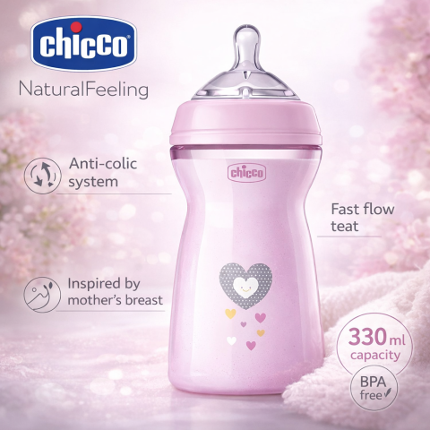 Biberoane - Biberon NaturalFeeling 330ML 6+ fata hranire naturala anti colici