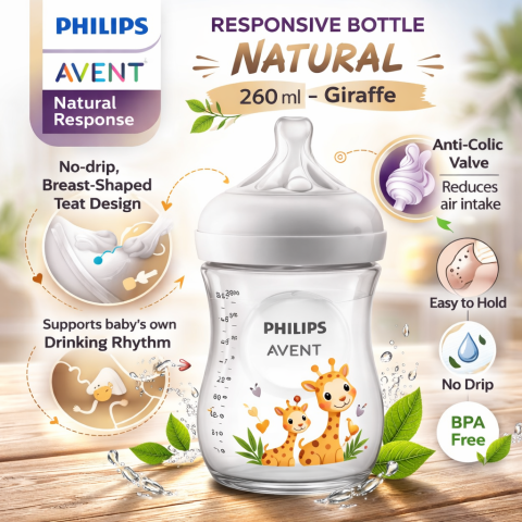 Biberon Philips Avent Natural Response, +1 luna, Girafe, 260 ml, SCY903/66 [6]