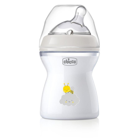 Biberon din sticla cu tetina din silicon 250 ml Chicco Natural Feeling 153664, Alb [1]