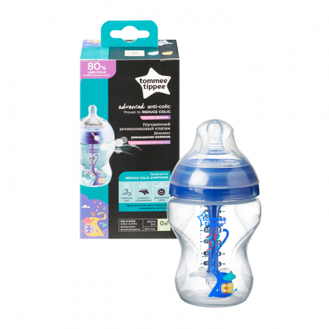 Biberoane, tetine, sterilizatoare si accesorii - Biberon Tommee Tippee, Antic-colic, cu sistem de ventilatie, Albastru, 260 ml, +0 luni