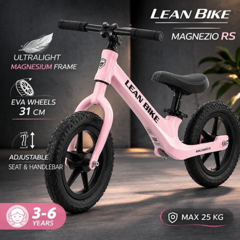Biciclete - Bicicleta copii fara pedale MAGNEZIO cadru usor din magneziu roz fetite 3 ani+