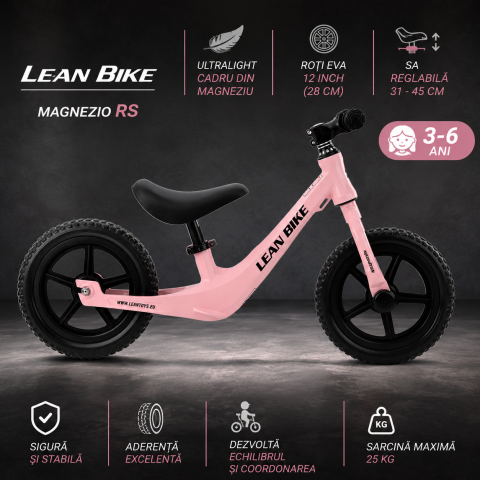 Bicicleta copii fara pedale MAGNEZIO cadru usor din magneziu roz fetite 3 ani+ [1]