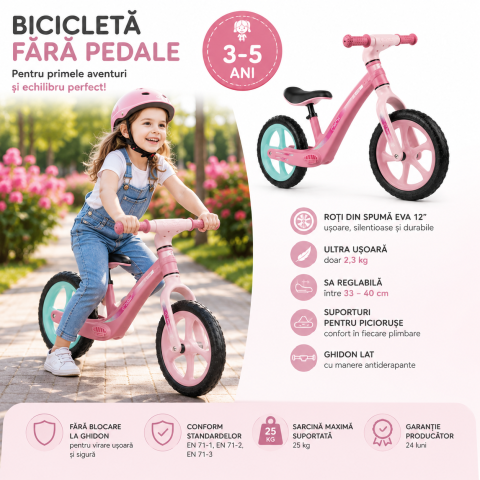 Biciclete - Bebelul - Bicicleta fara pedale, Momi Mizo - Roz