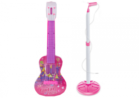 chitara-electrica-roz-microfon-stativ-copii-lumini-melodii-Bebelul [1]