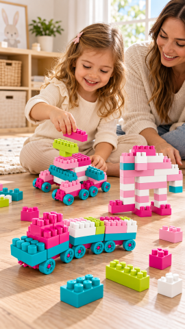 Blocuri Constructie Spatiale Pastel Roz 360 piese [1]