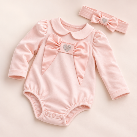 Body cu bentita fetite 100% bumbac maneca lunga roz [3]