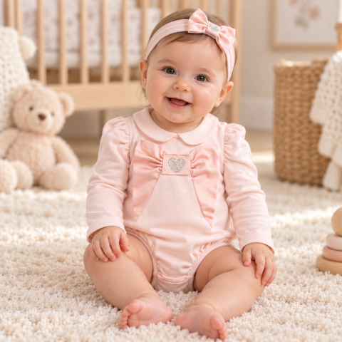 Body cu bentita fetite 100% bumbac maneca lunga roz [5]