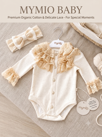 Body elegant fetite MYMIO cu bentita din dantela crem 0-12 luni [4]