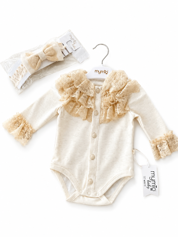 Imbracaminte - Body elegant fetite MYMIO cu bentita din dantela crem 0-12 luni