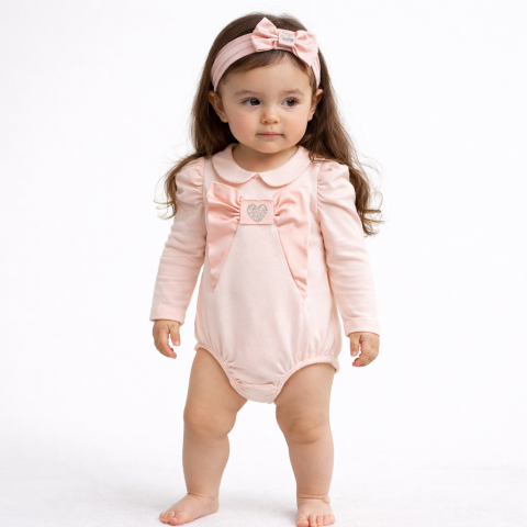 BODY - Body cu bentita fetite 100% bumbac maneca lunga roz