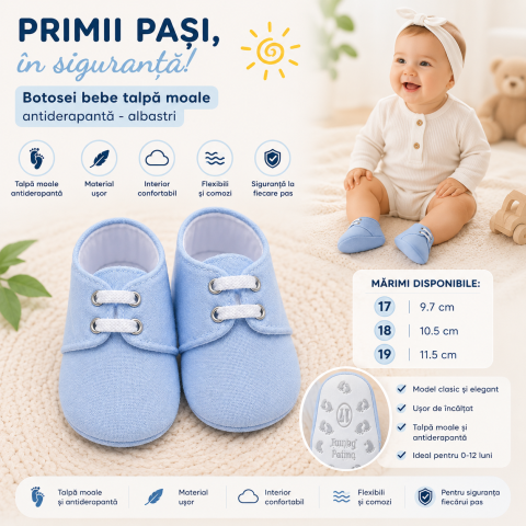 Botosi - Botosei bebe baieti Pattini talpa moale antiderapanta albastru 0-12 luni