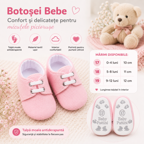 Botosi - Botosei bebe fetite Pattini talpa moale antiderapanta roz