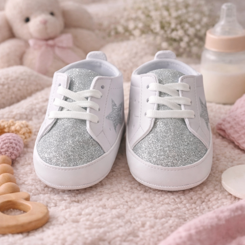 Botosi - Botosei bebelusi argintii sclipici talpa alba BOAC