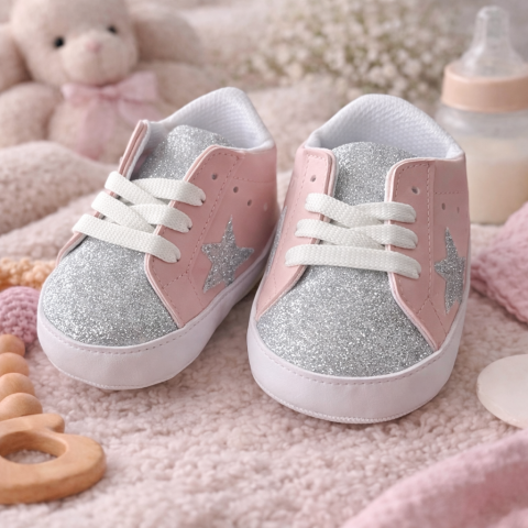 Botosi - Botosei bebelusi roz sclipici talpa alba BOAC