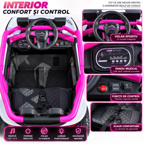 Buggy electric RS Off-Road pentru copii, 12V 7Ah, 4x25W, telecomanda 2.4G, roz, fetite, 3-8 ani [5]