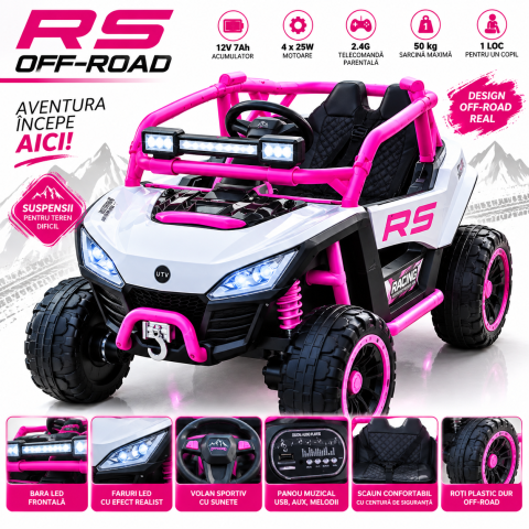 Buggy electric RS Off-Road pentru copii, 12V 7Ah, 4x25W, telecomanda 2.4G, roz, fetite, 3-8 ani [3]