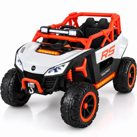ATV & BUGGY electrice - Buggy electric UTV RS Off-Road pentru copii, 12V 7Ah, 4×25W, telecomandă 2.4 GHz, balansare, troliu funcțional, lumini LED, portocaliu, 3 ani+