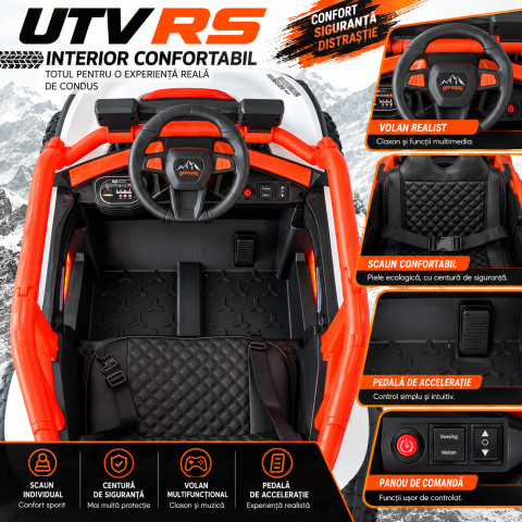 Buggy electric UTV RS Off-Road pentru copii, 12V 7Ah, 4×25W, telecomandă 2.4 GHz, balansare, troliu funcțional, lumini LED, portocaliu, 3 ani+ [3]