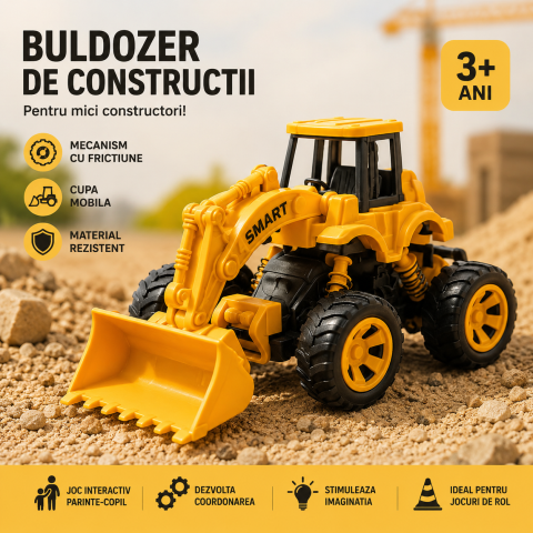 Vehicule de constructii - Buldozer de constructii inertial pentru copii cu frictiune si cupa mobila 678, 3 ani+