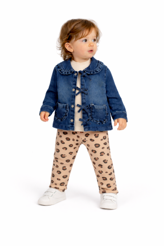 Set body cu maneca lunga geaca si pantaloni - Set fetite 3 piese cu geaca denim body si pantaloni animal print Murat