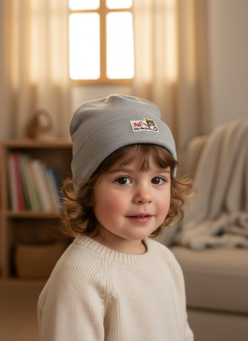 Caciula gri pentru copii cu aplicatie ursulet ABC – Confort si stil [1]