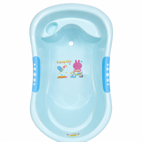 Cadite - Cadita bebe albastra cu dop de scurgere iepuras imprimat 86*53*27