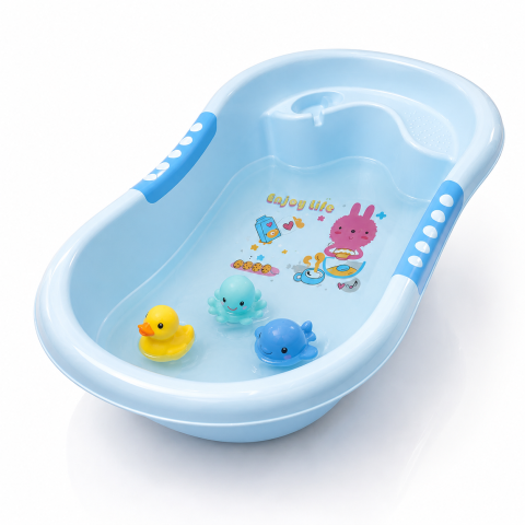 Cadita bebe albastra cu dop de scurgere iepuras imprimat, baieti, 0+ [1]