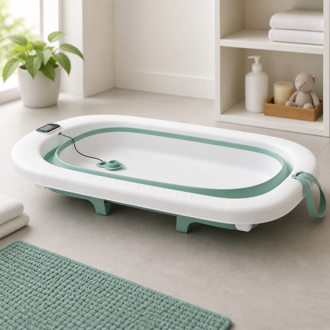 Cadita pliabila pentru bebelusi cu termometru digital verde 0-3 ani antiderapanta 75 cm [2]