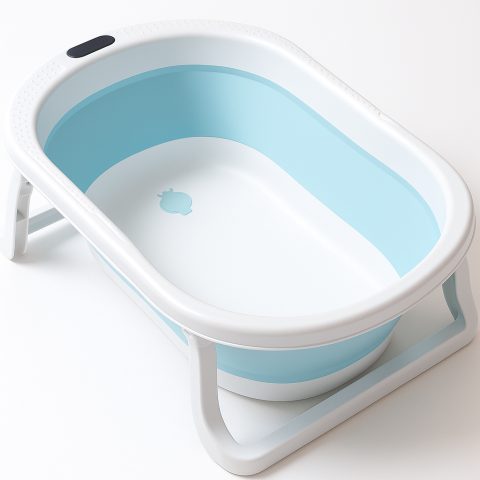 cadita-pliabila-cu-picioare-antialunecare-albastra-Bebelul [1]